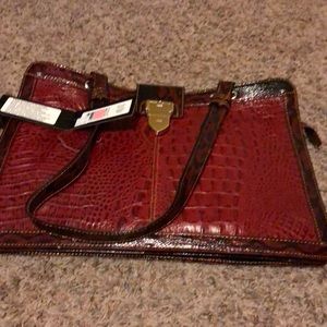 Madi Claire Tooled Red Leather Computer Tote